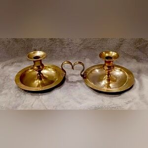 Brass Candle Stick with Loop Handle, Pair of 2 Solid Brass, Chamber Style Large